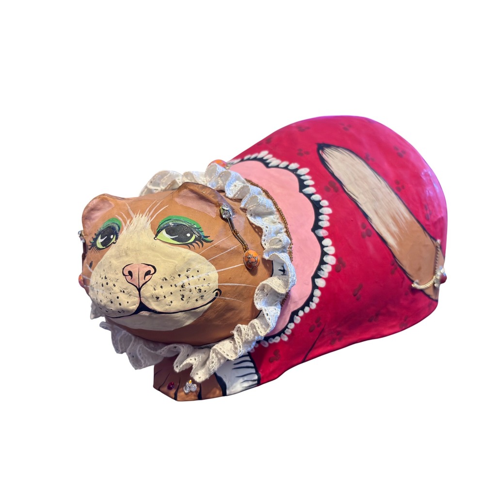 Chaiyol Paper Mache Cat Figurine Home Decor OS Red Excellent Hand Painted 1994